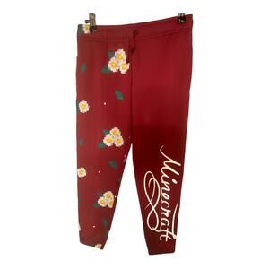 Minecraft Women's Size Medium Tapered Lounge Pants Red Floral Drawstring NWOT